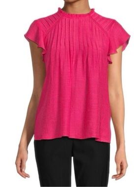 Nanette Lepore Bright Pink Pleated Flutter Sleeve Blouse